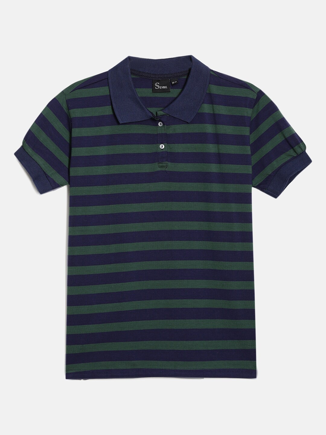 

SEYBIL Girls Navy Blue Striped Polo Collar Slim Fit T-shirt
