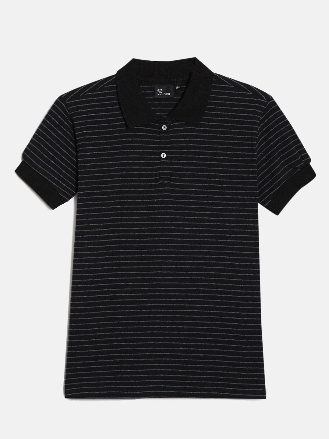 

SEYBIL Girls Black Striped Polo Collar Slim Fit T-shirt