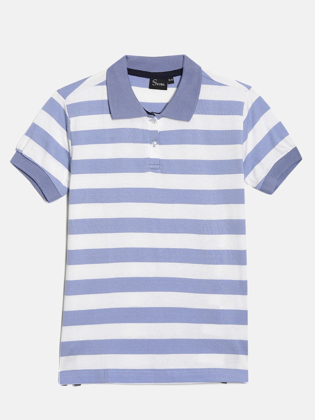 

SEYBIL Girls Blue Striped Polo Collar Slim Fit T-shirt