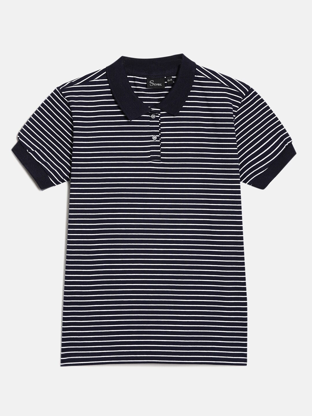 

SEYBIL Girls Navy Blue Striped Polo Collar Applique Slim Fit T-shirt