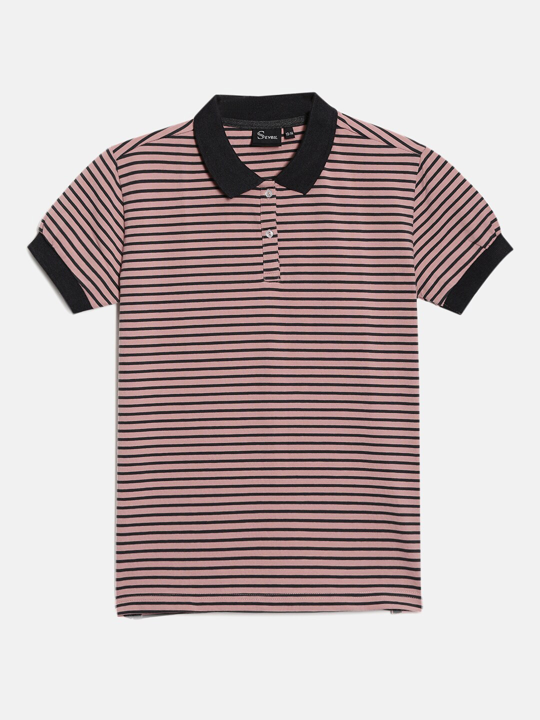 

SEYBIL Girls Pink & deauville mauve Striped Polo Collar Monochrome Slim Fit T-shirt