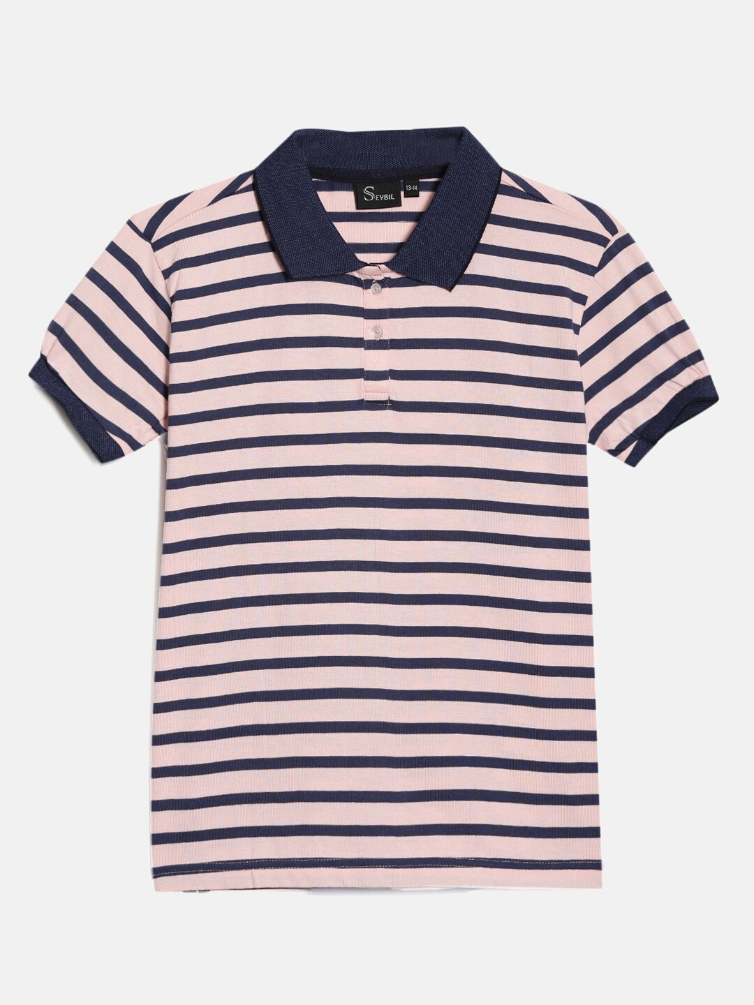 

SEYBIL Girls Pink Striped Polo Collar Slim Fit T-shirt