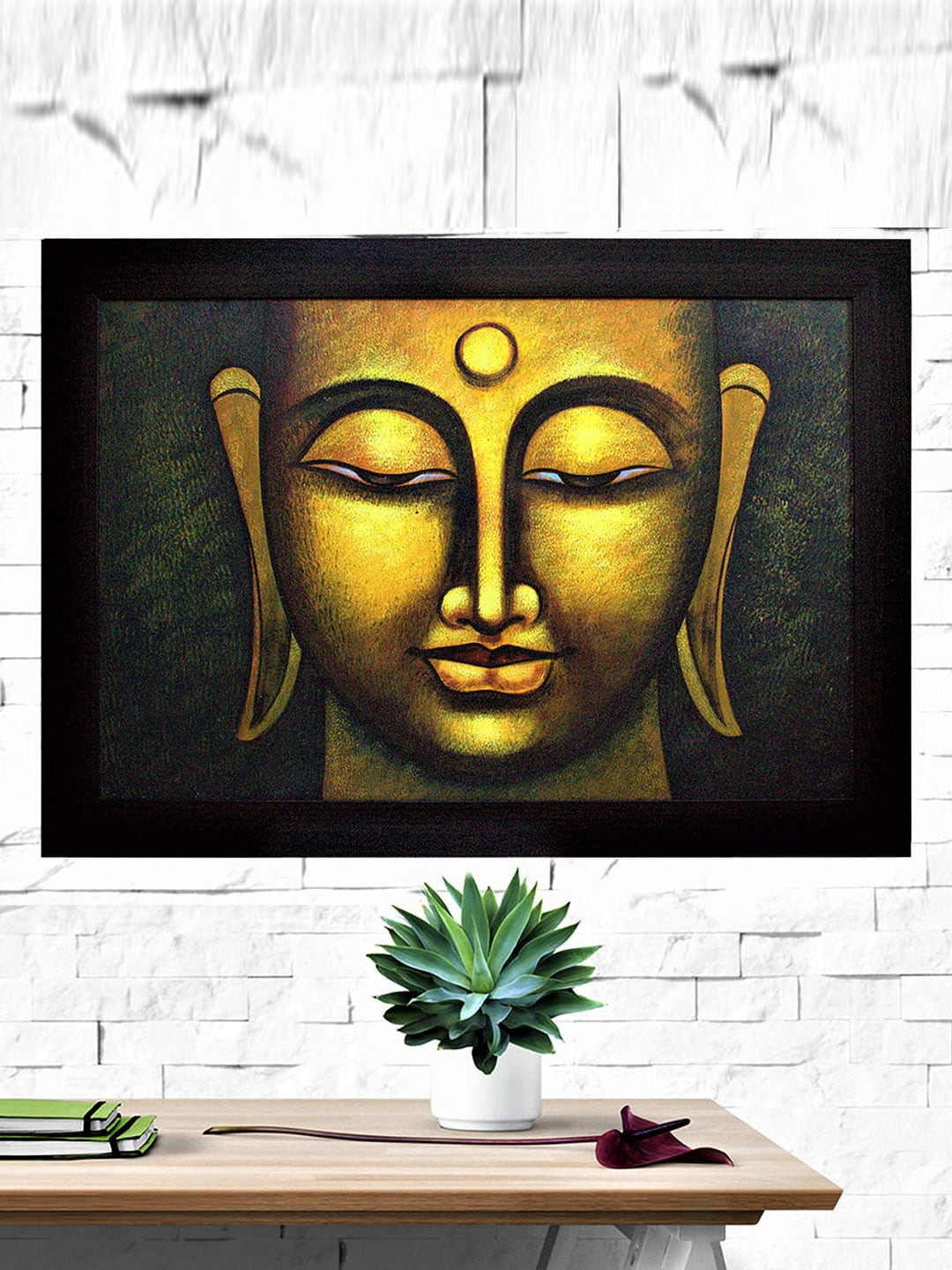 

Gallery99 Yellow Buddha Mediation Handmade Oil Painting Wall Art