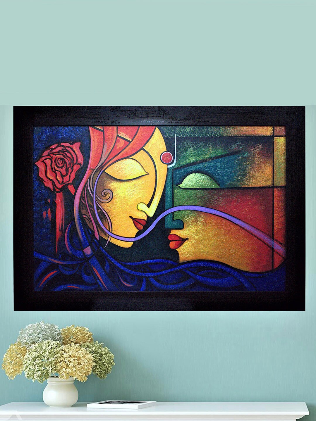 

Gallery99 Black & Blue Handmade Framed Oil Painting