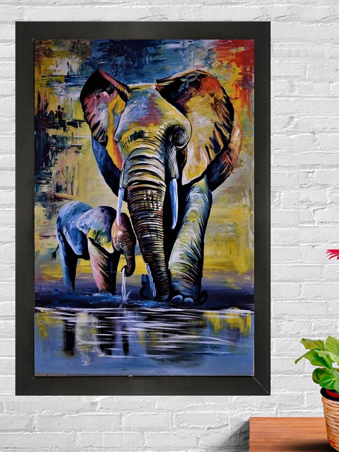 

Gallery99 Blue Harmice Elephant Pair Handmade Oil Painting Wall Art