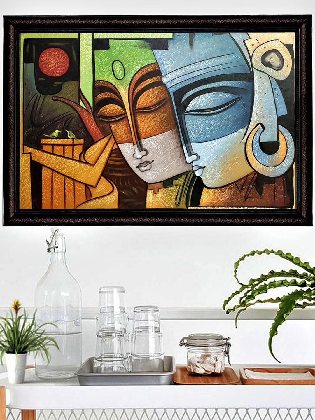 

Gallery99 Grey Radha Krishna Handmade Oil Painting Wall Art