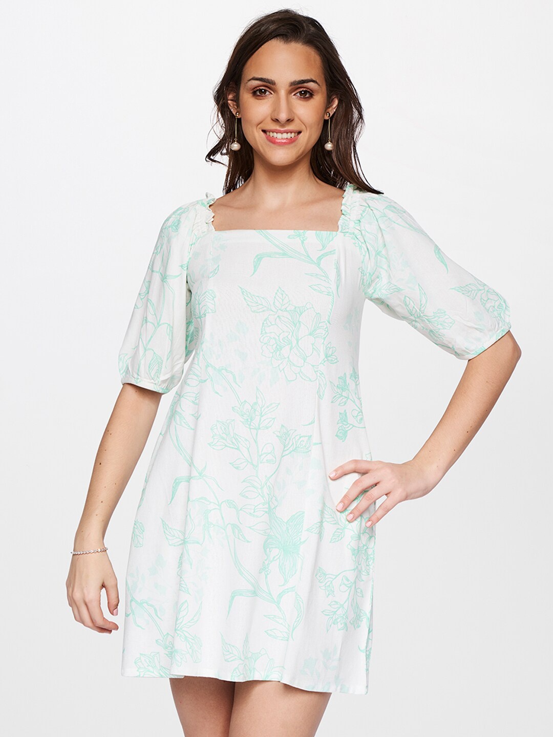 

AND Green Floral A-Line Dress