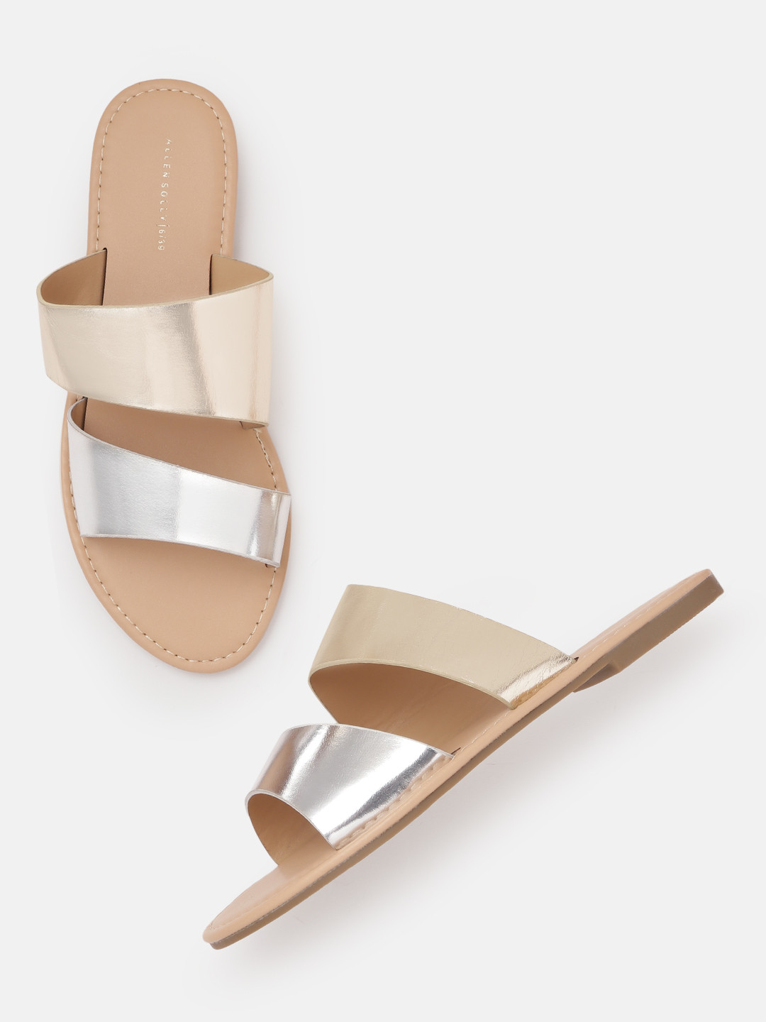 

Allen Solly Women Gold-Toned & Silver-Toned Colourblocked Open Toe Flats