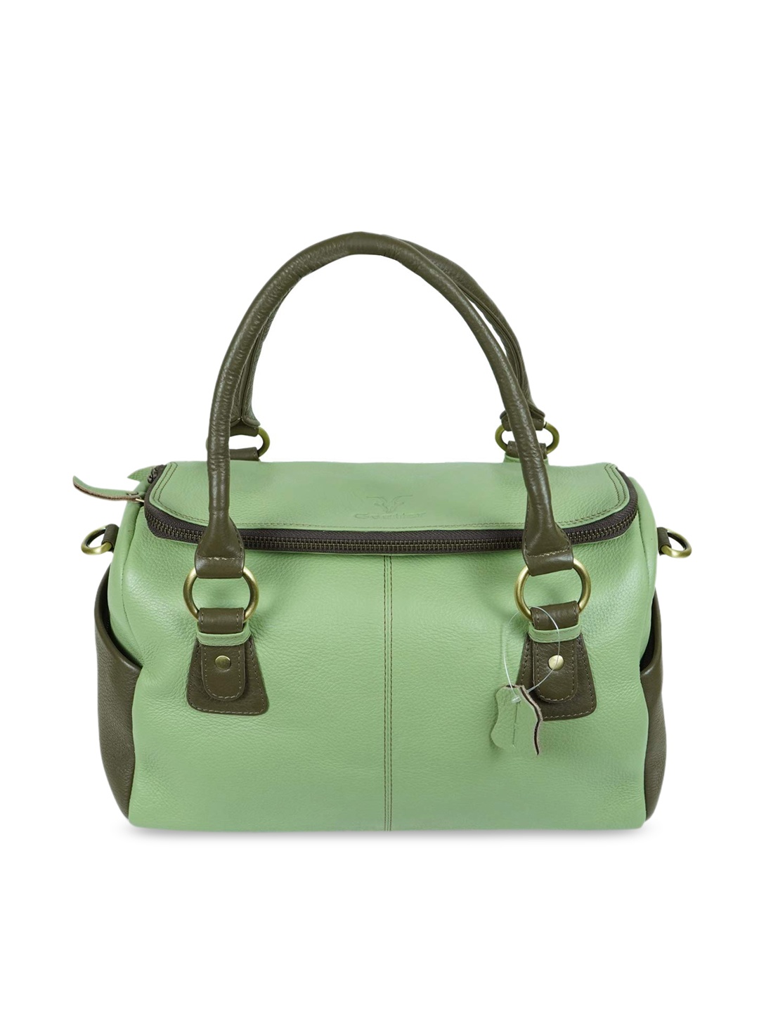 

Goatter Green Leather Structured Handheld Bag