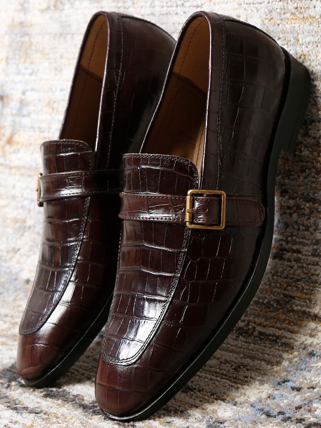 

LOUIS STITCH Men Bronze-Toned Printed Leather Slip-On Sneakers