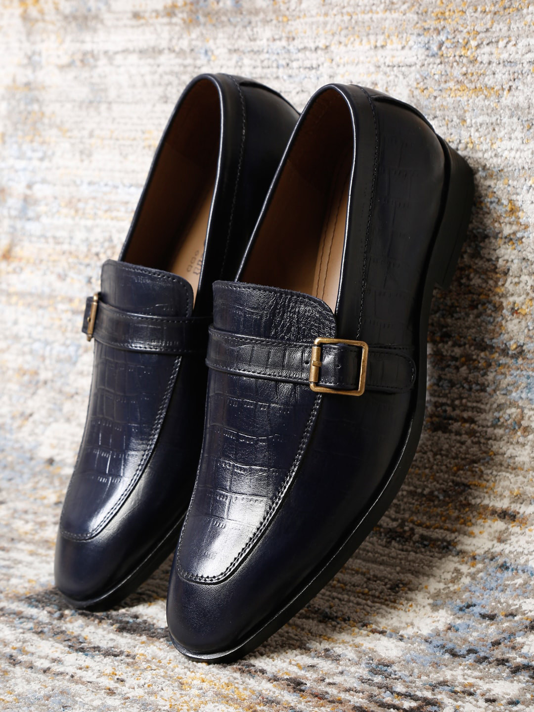 

LOUIS STITCH Men Blue Textured Leather Slip-On Sneakers