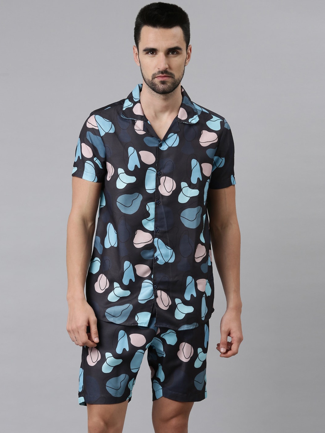 

Bushirt Men Blue & Pink Printed Night suit