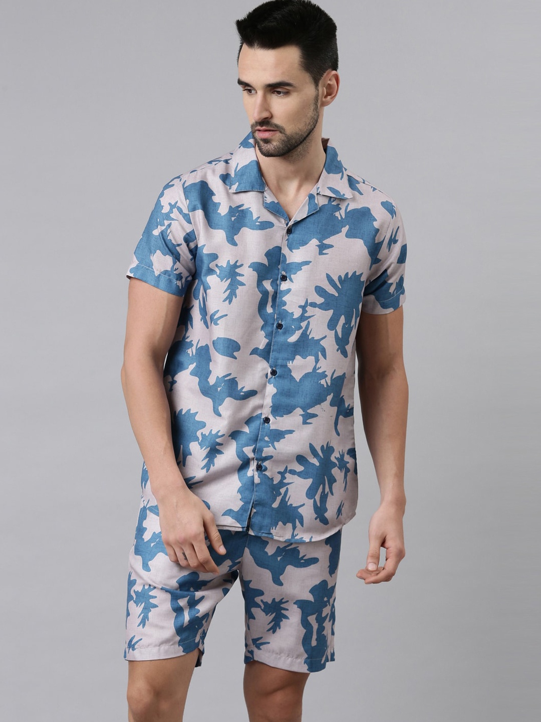 

Bushirt Men Blue & Cream-Coloured Printed Night suit