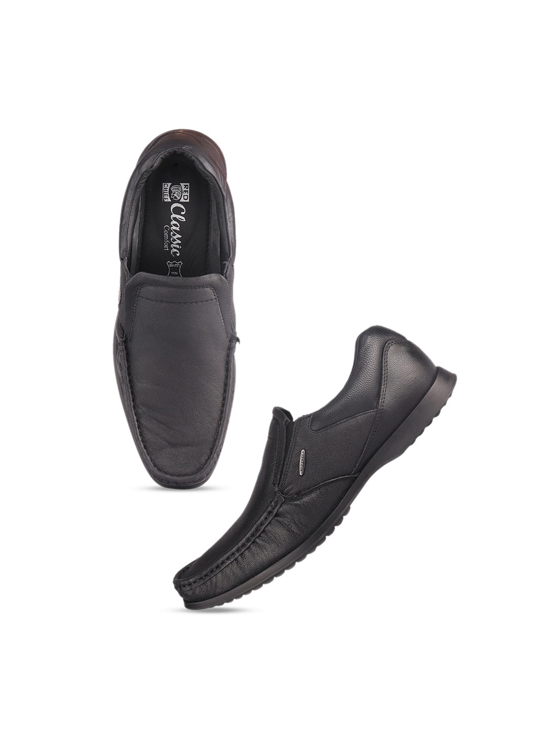 

Red Chief Men Black Solid Leather Formal Slip-On Shoes