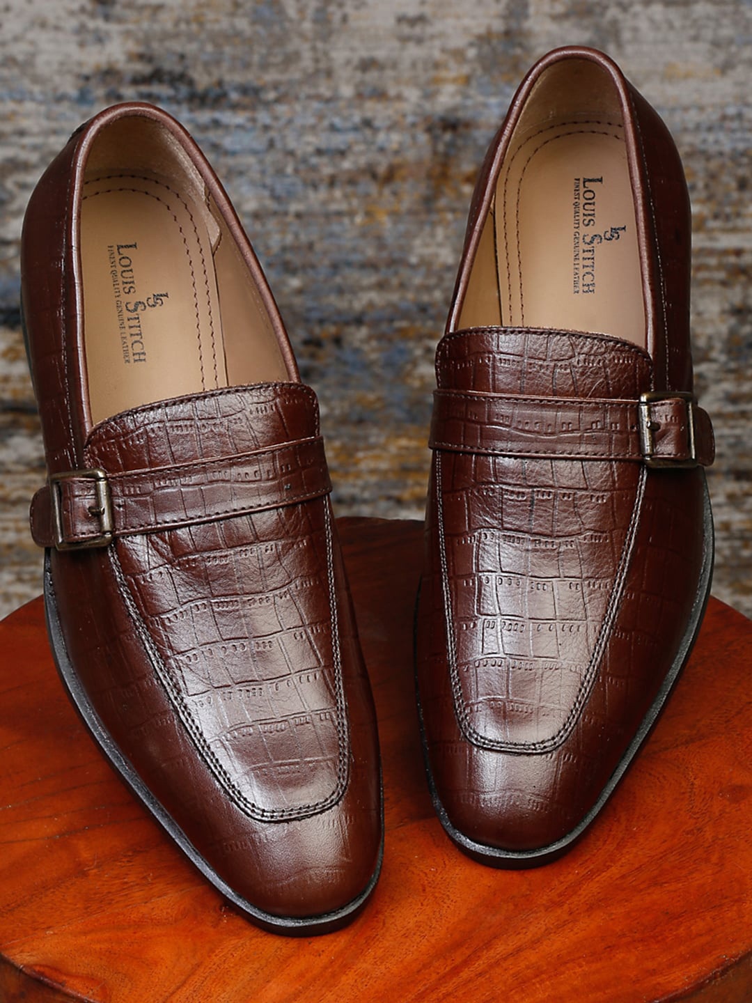 

LOUIS STITCH Men Brown Printed Leather Slip-On Sneakers