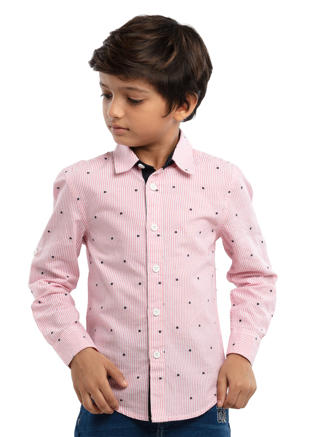 

UNDER FOURTEEN ONLY Boys Red Striped Casual Shirt