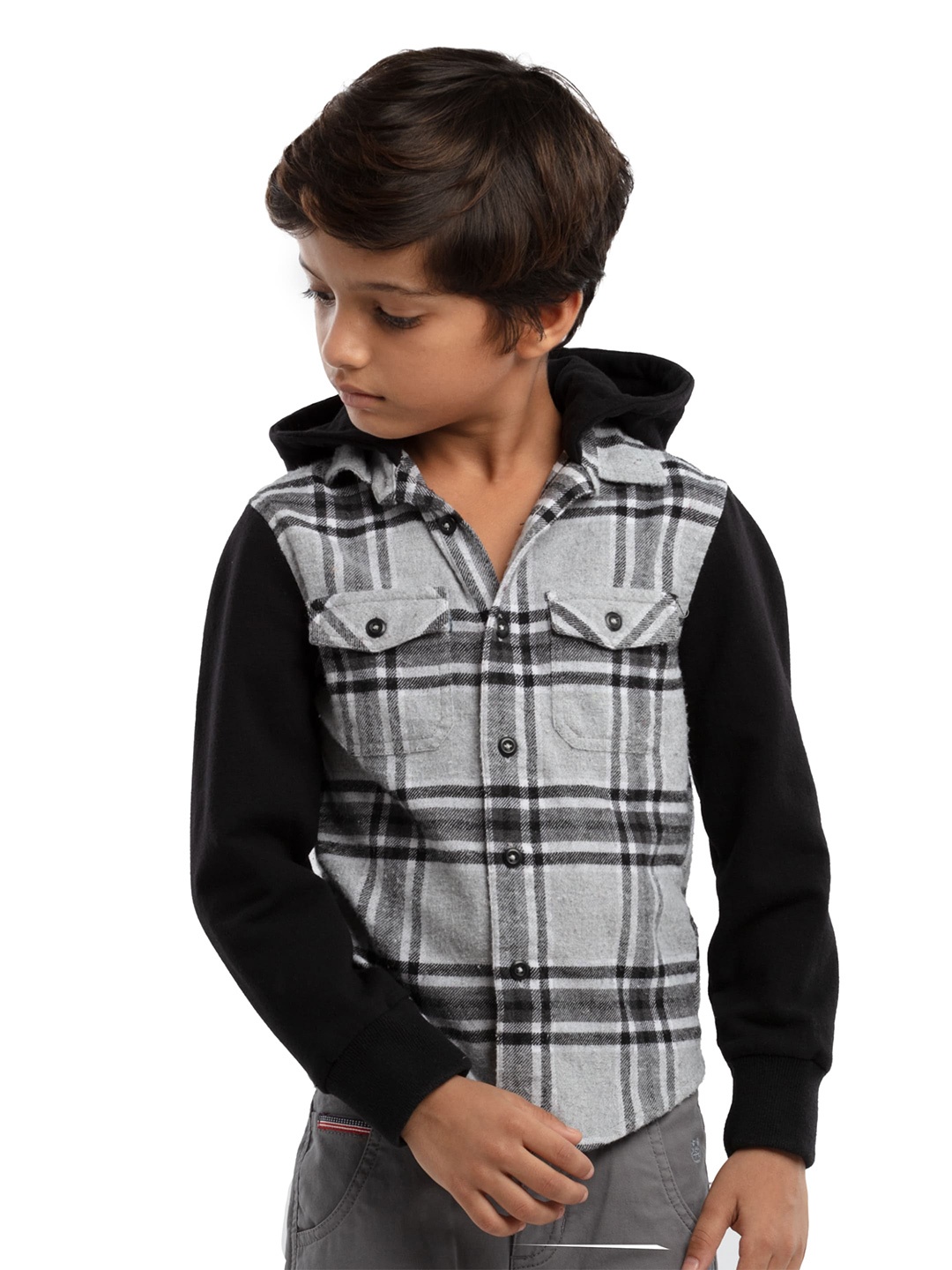 

UNDER FOURTEEN ONLY Boys Grey Tartan Checks Checked Casual Shirt