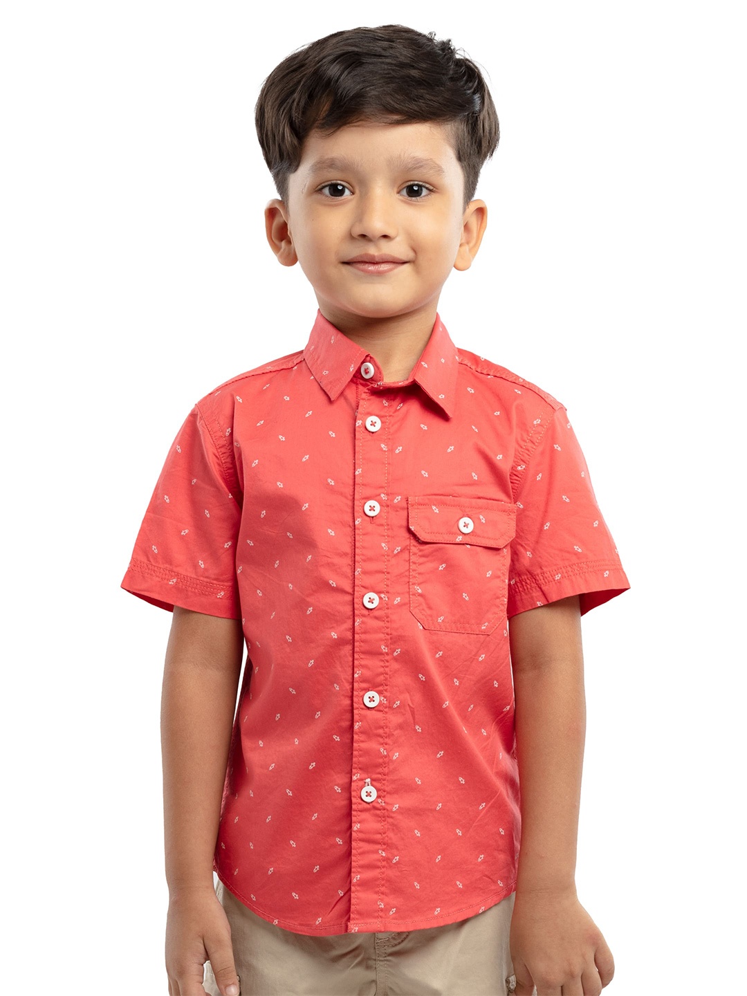 

UNDER FOURTEEN ONLY Boys Coral Printed Casual Shirt