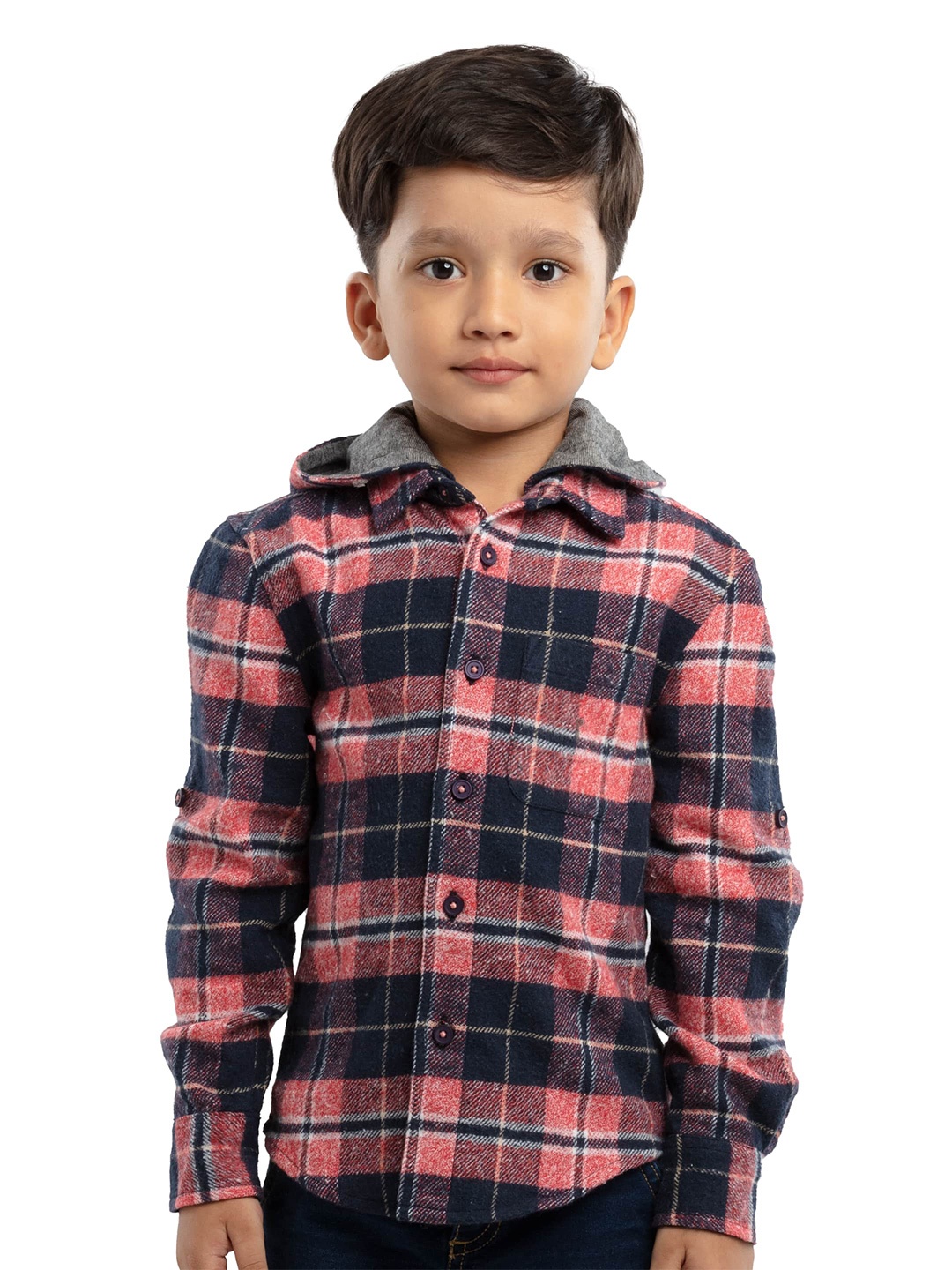 

UNDER FOURTEEN ONLY Boys Navy Blue Tartan Checks Checked Casual Shirt