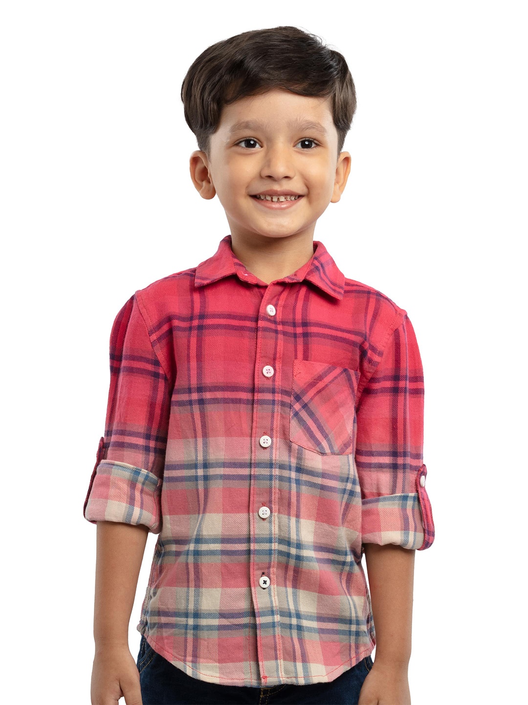 

UNDER FOURTEEN ONLY Boys Pink Tartan Checks Checked Casual Shirt