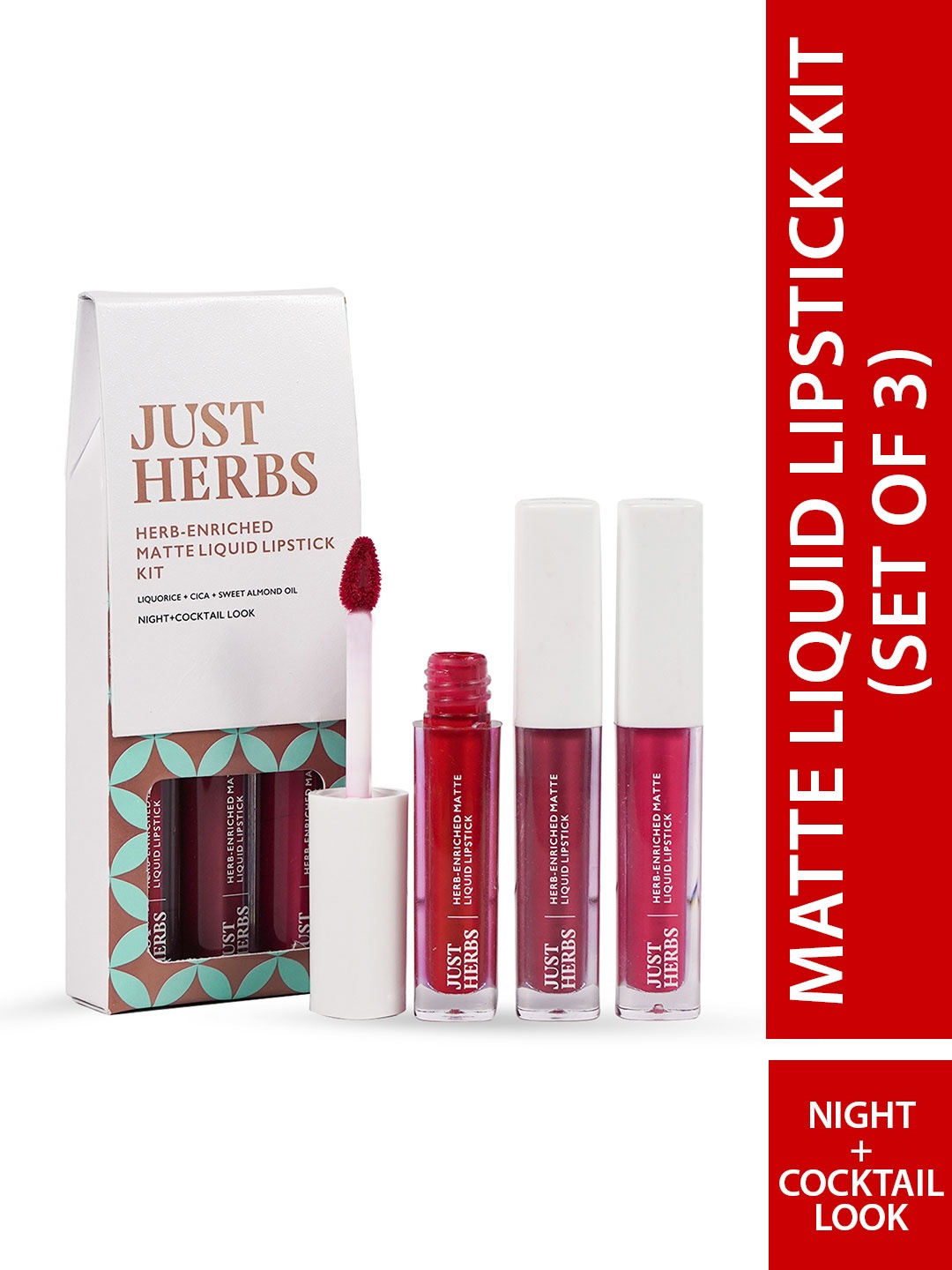 

Just Herbs Set of 3 Matte Liquid Lipstick 6 ml-Hibiscus Red,Peony Pink & Beetroot Burgundy, Multi