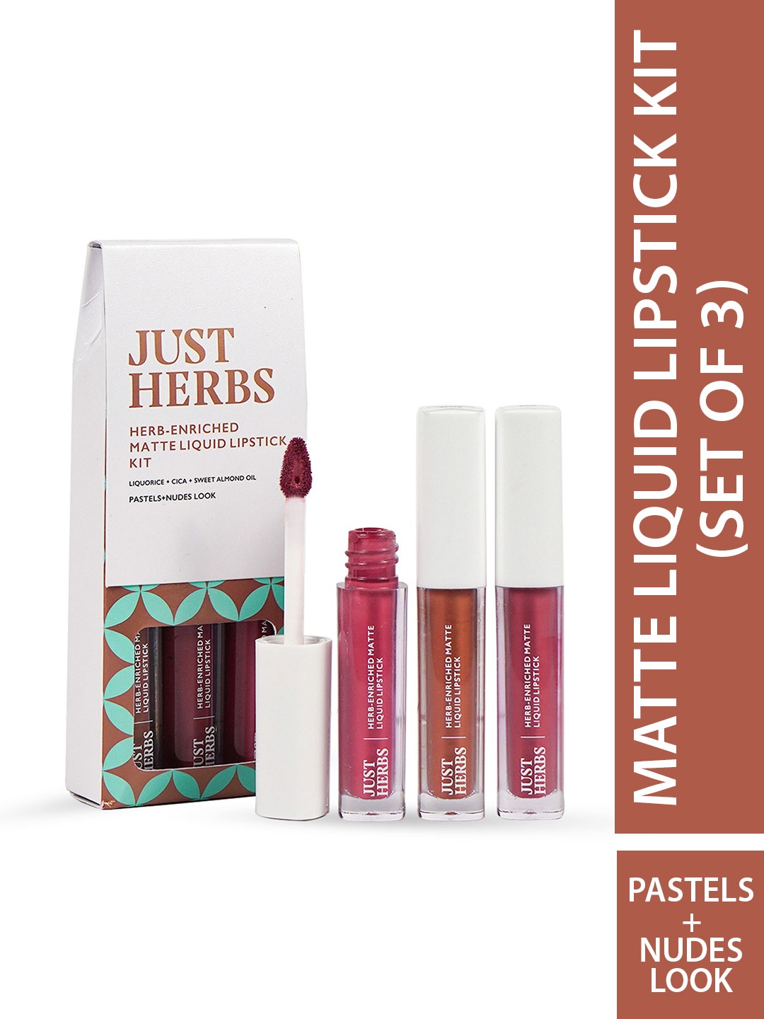 

Just Herbs Set of 3 Matte Liquid Lipstick 6ml-Raspberry Pink,Cinnamon Spice, Rosewood Pink, Multi