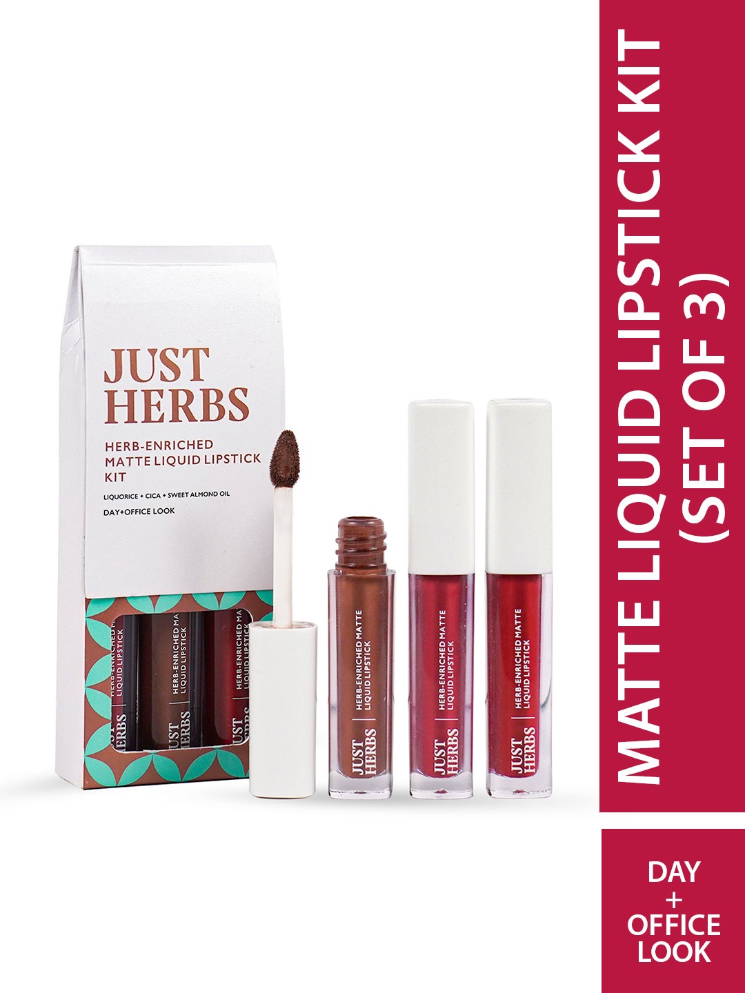 

Just Herbs Set of 3 Matte Liquid Lipstick 6 ml-Dusty Rose, Liquorice Brown & Raisin Rust, Multi