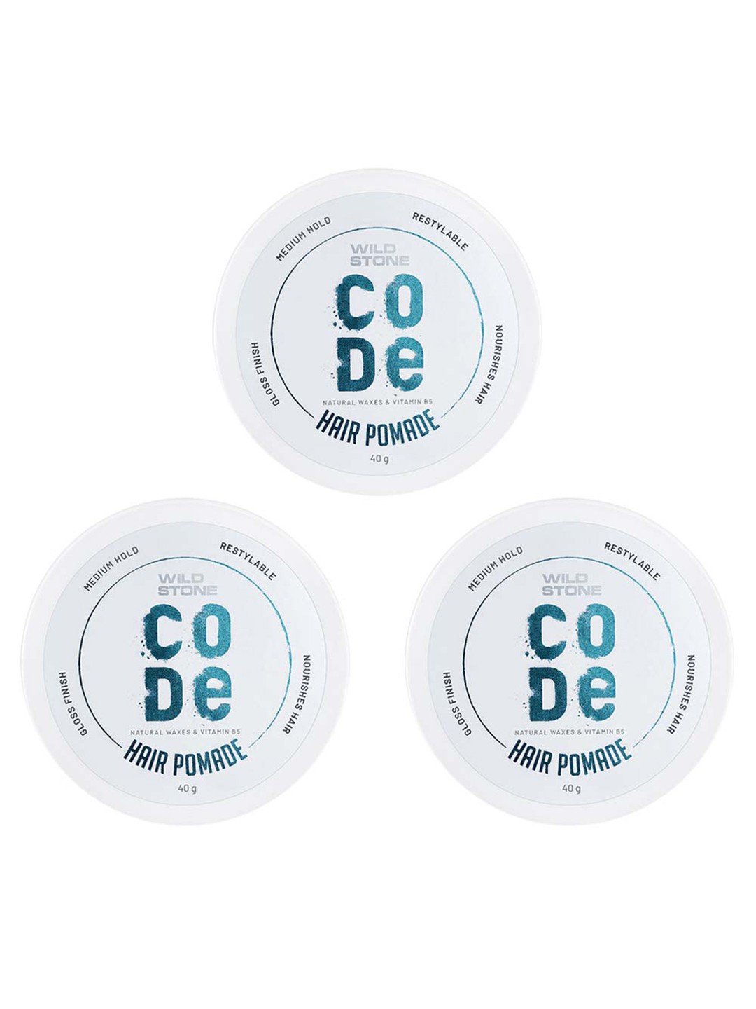 

Wild stone Men Set of 3 Code Hair Pomade with Natural Waxes & Vitamin B5 - 40 g Each, White