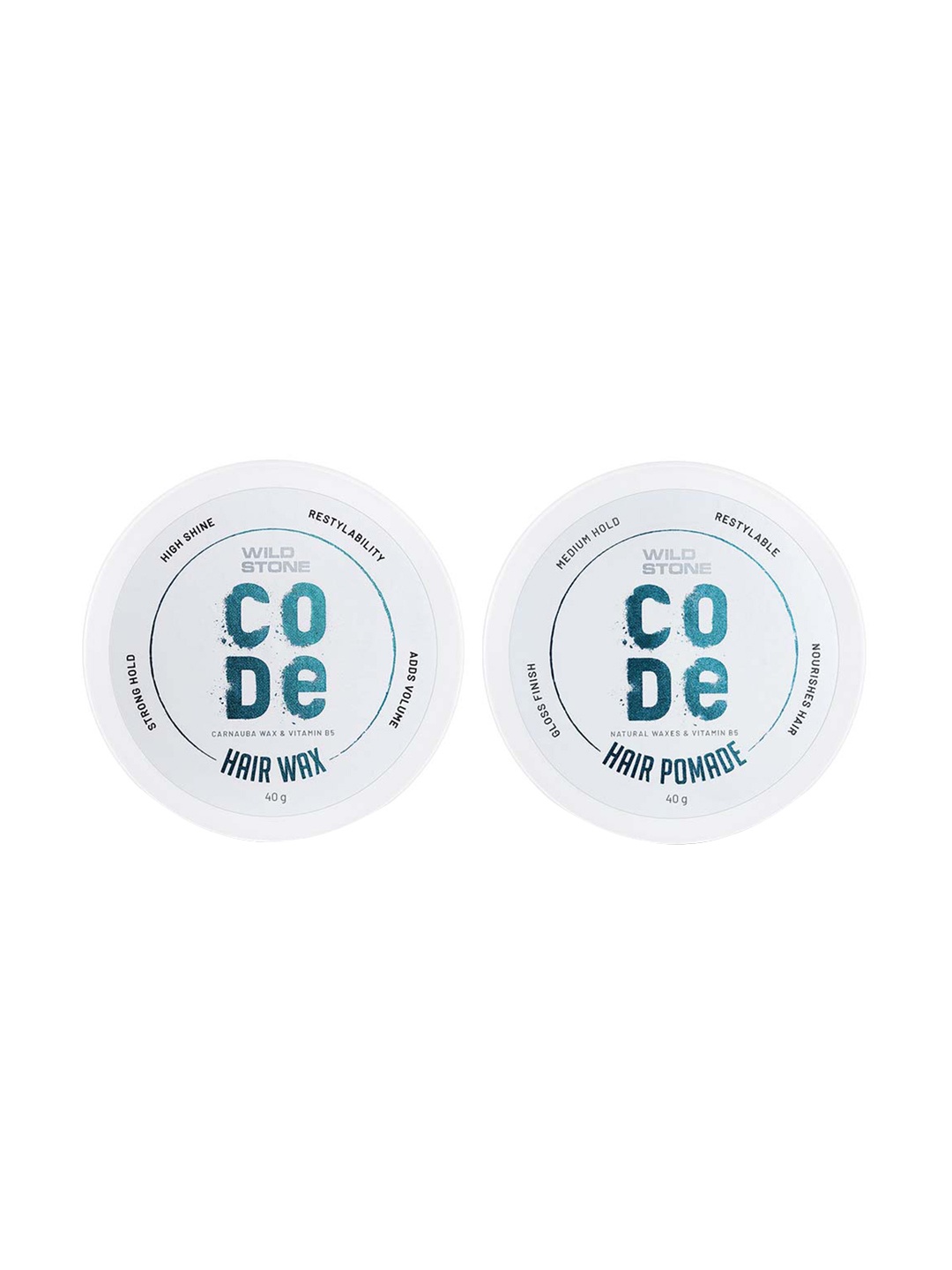 

Wild stone Men Set of Code Strong Hold Hair Wax & Medium Hold Hair Pomade - 40 g Each, White