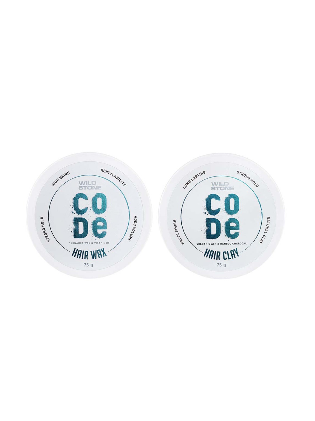 

Wild stone Men Set of Code Strong Hold High Shine Hair Wax & Matte Hair Clay - 75 g Each, White