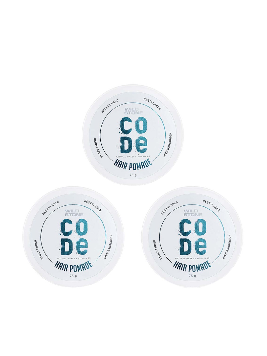 

Wild stone Men Set of 3 Code Hair Pomade with Natural Waxes & Vitamin B5 - 75 g Each, White