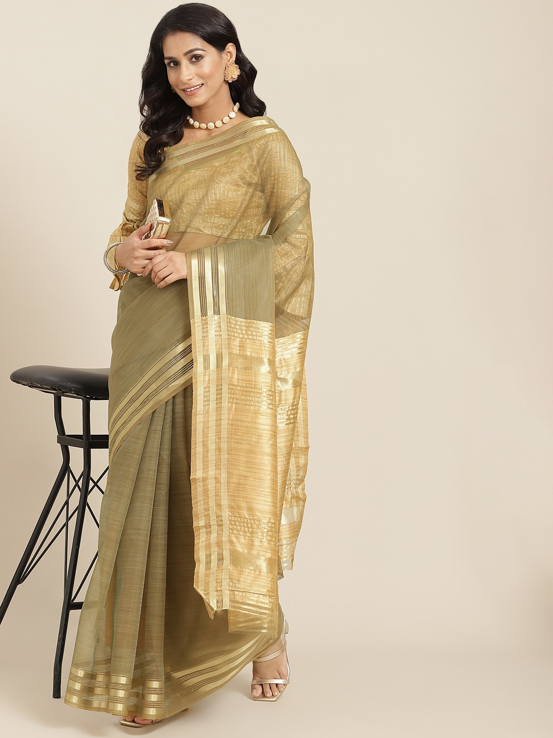 

RAJGRANTH Grey Zari Organza Saree