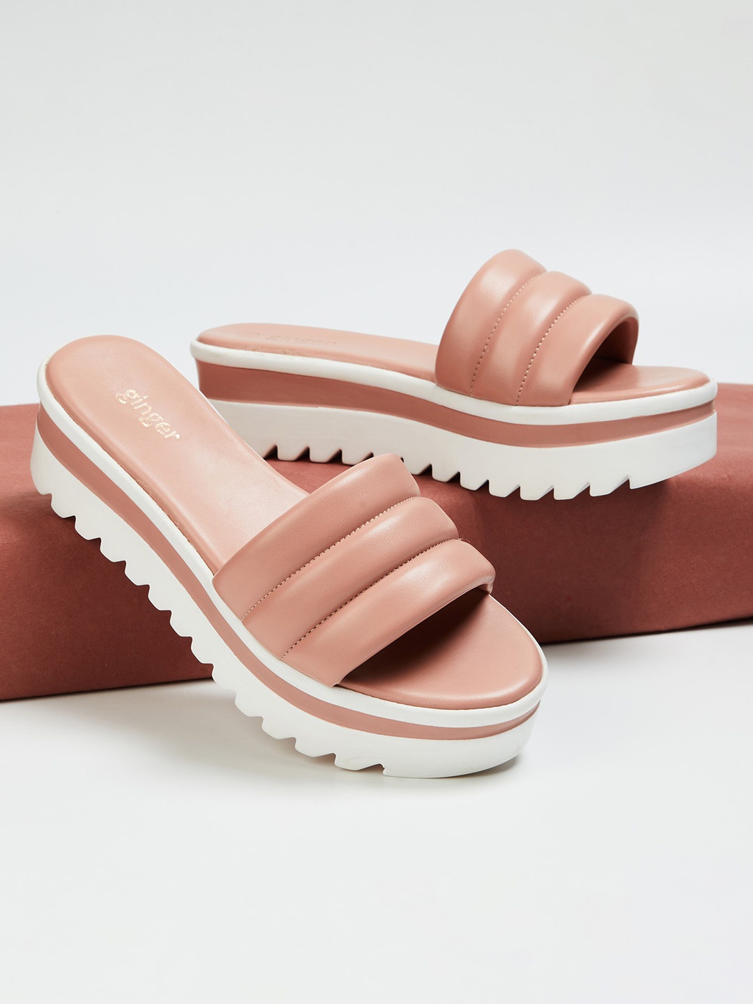 

Ginger by Lifestyle Pink Colourblocked Flatform Sandals