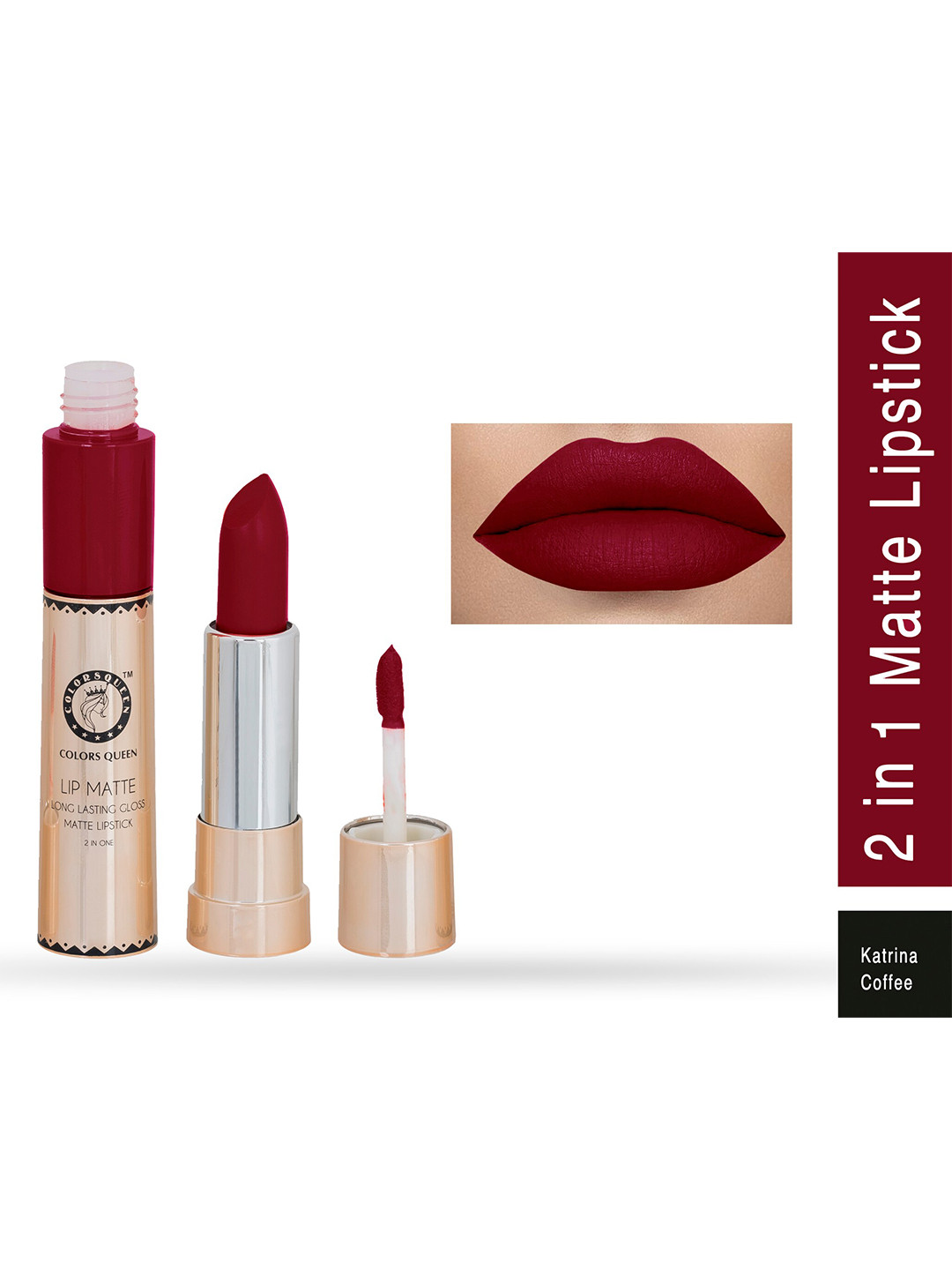 

Colors Queen Lip Matte 2 In 1 Long Lasting Gloss Matte Lipstick 8g - Katrina Coffee, Maroon