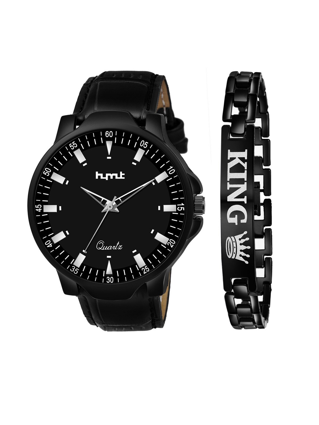 

HYMT Men Black Dial & Black Leather Straps Analogue Watch HMTY-5507