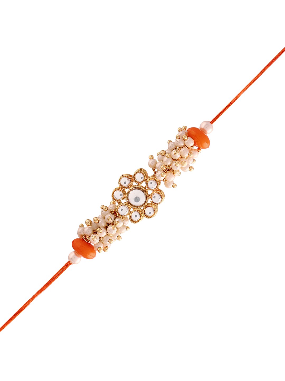 

I Jewels Men Gold-Plated Orange Pearl Beaded Rakhi