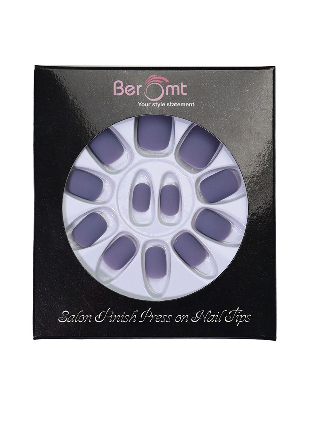 

BEROMT 12 Pcs Long-Lasting Reusable Lightweight Salon Finish Press on Nail Tips-424, Grey