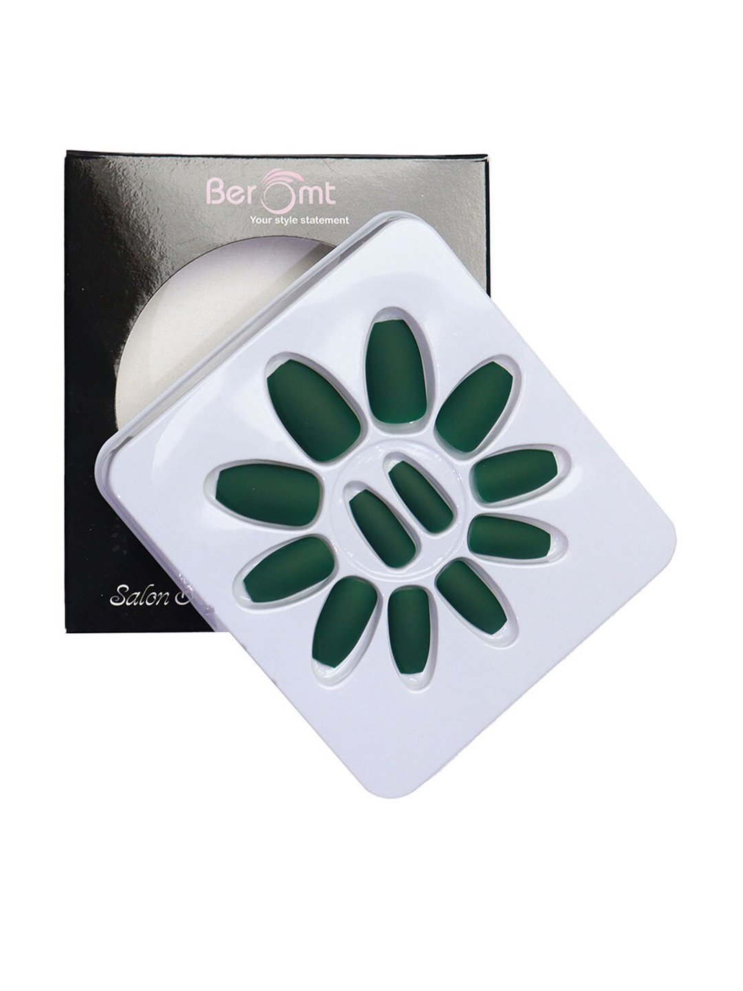 

BEROMT 12 Pcs Long-Lasting Premium Matte Salon Finish Press On Nails - Shade 508, Green