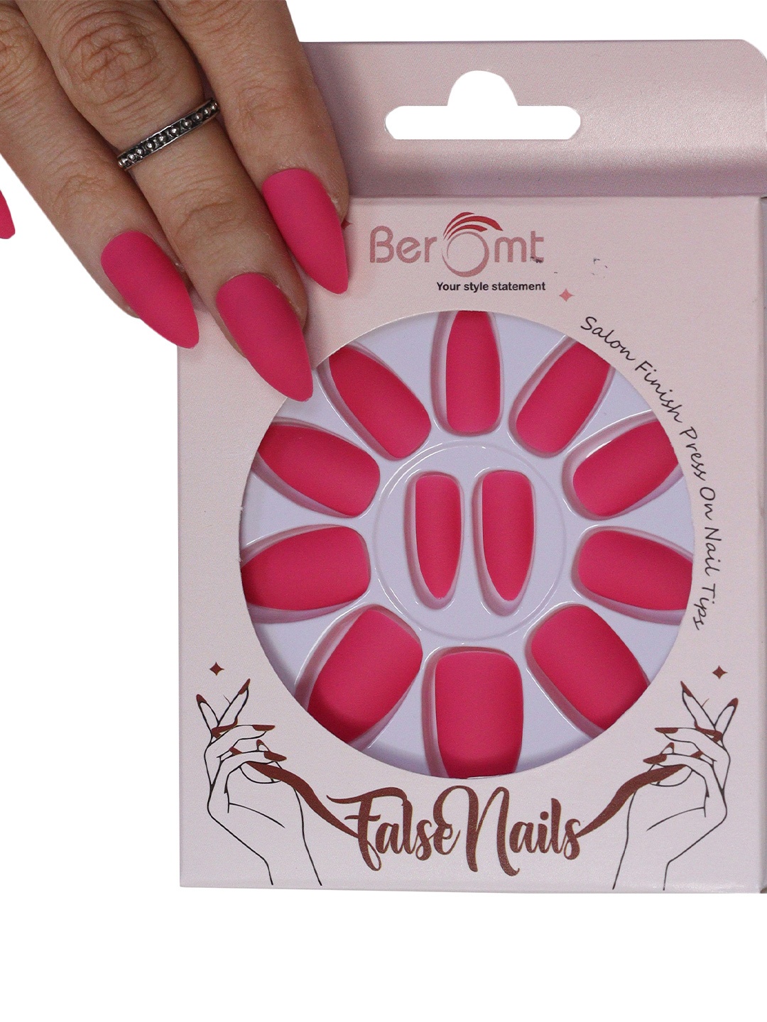 

BEROMT 12 Pcs Long-Lasting Premium Matte Salon Finish Press On Nails - Shade 480, Pink