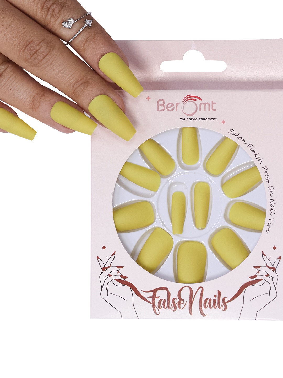 

BEROMT Salon Finish Premium Matte Press-On False Nail Tips Kit - Shade 531, Yellow