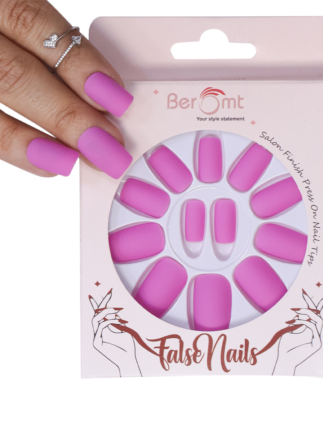 

BEROMT 12 Pcs Long-Lasting Premium Matte Salon Finish Press On Nails - Shade 552, Purple