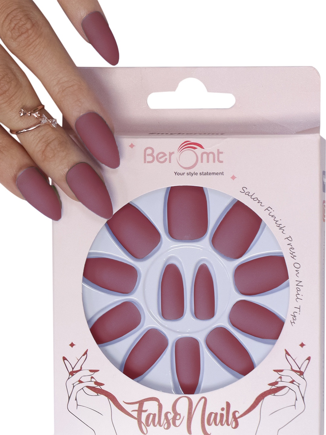 

BEROMT 12 Pcs Long-Lasting Premium Matte Salon Finish Press On Nails - Shade 463, Purple