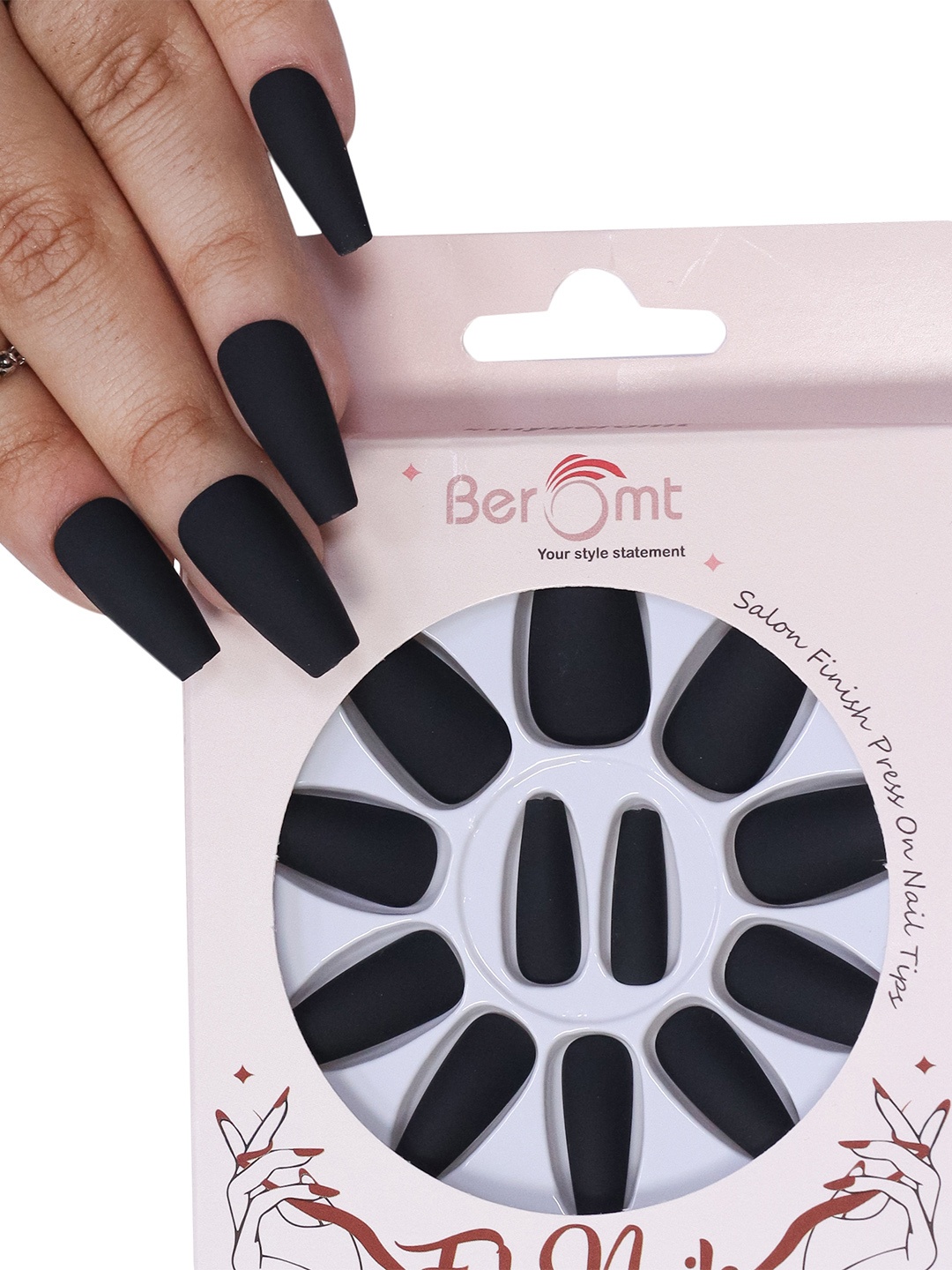 

BEROMT Salon Finish Premium Matte Press-On False Nail Tips Kit - Shade 534, Black