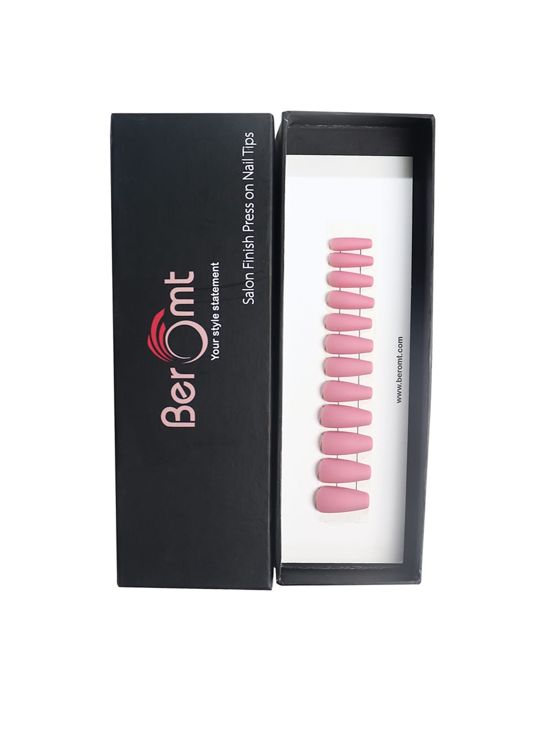 

BEROMT 12 Pcs Long-Lasting Premium Matte Salon Finish Press On Nails - Shade 517, Pink