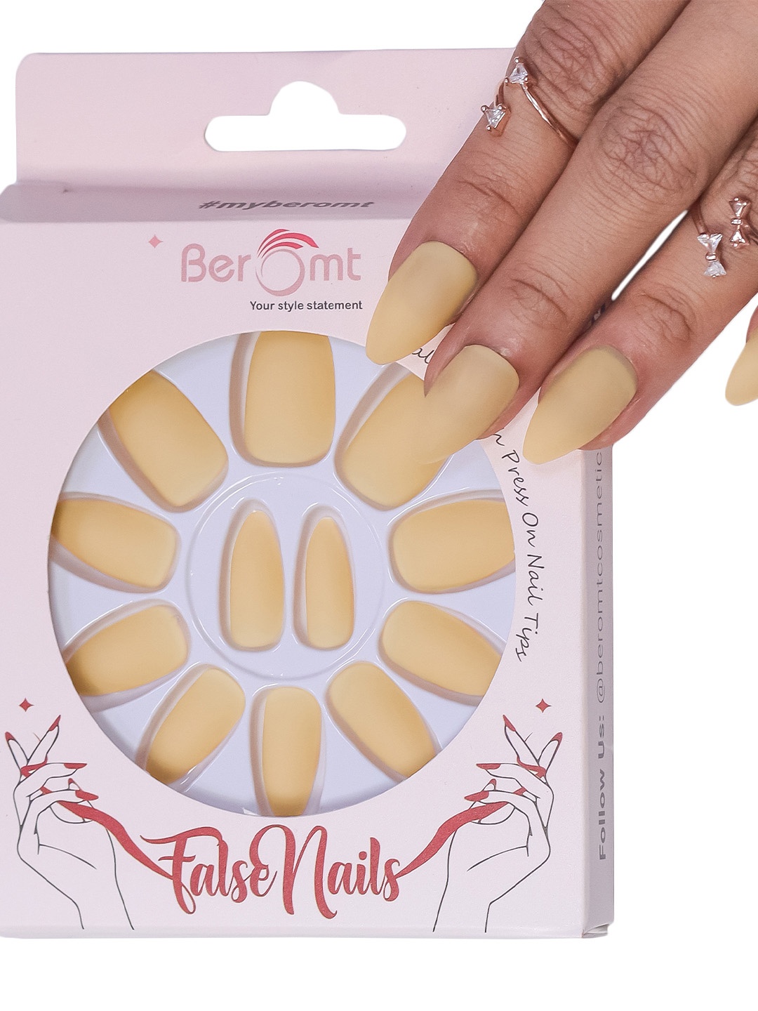 

BEROMT 12 Pcs Long-Lasting Reusable Lightweight Salon Finish Press on Nail Tips-413, Beige