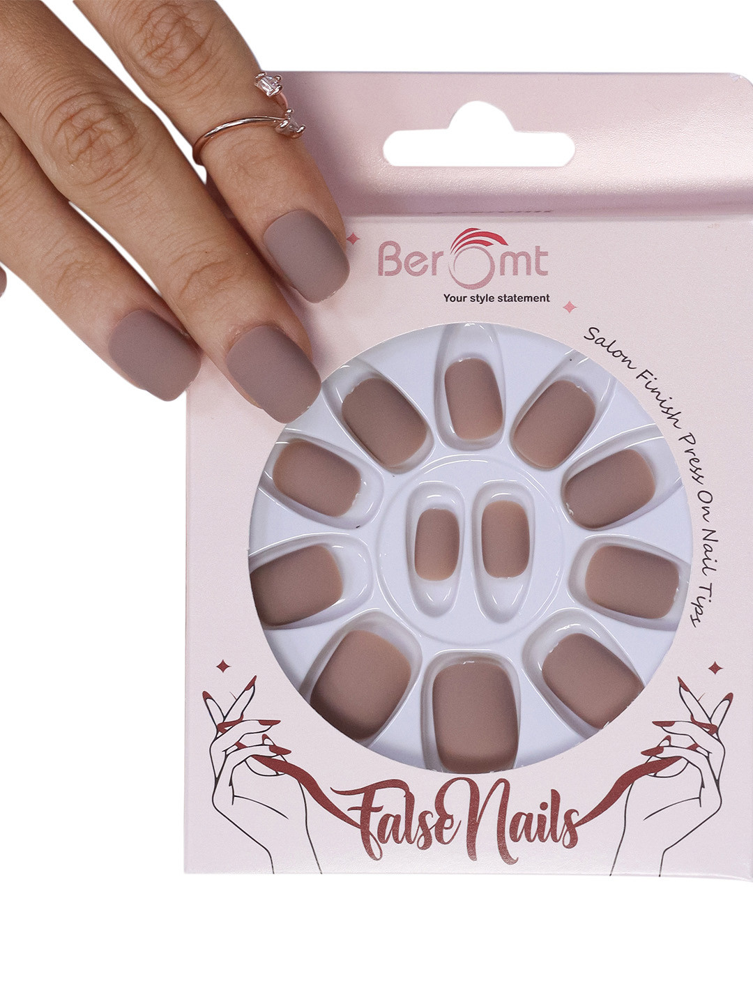 

BEROMT 12 Pcs Long-Lasting Premium Matte Salon Finish Press On Nails - Shade 561, Beige