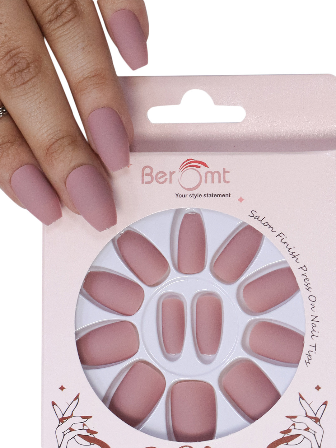 

BEROMT 12 Pcs Long-Lasting Premium Matte Salon Finish Press On Nails - Shade 475, Purple