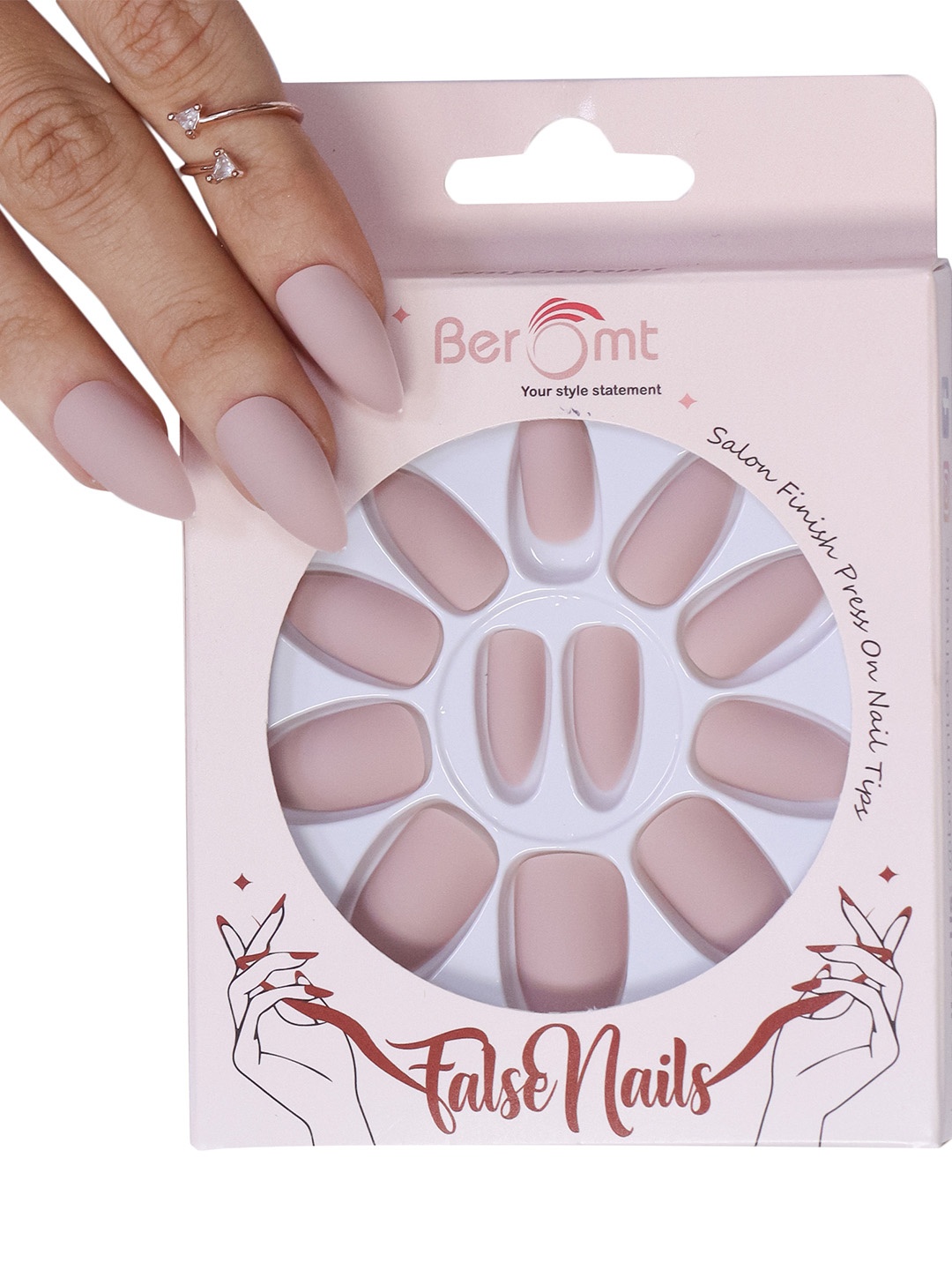 

BEROMT 12 Pcs Long-Lasting Premium Matte Salon Finish Press On Nails - Shade 445, Pink