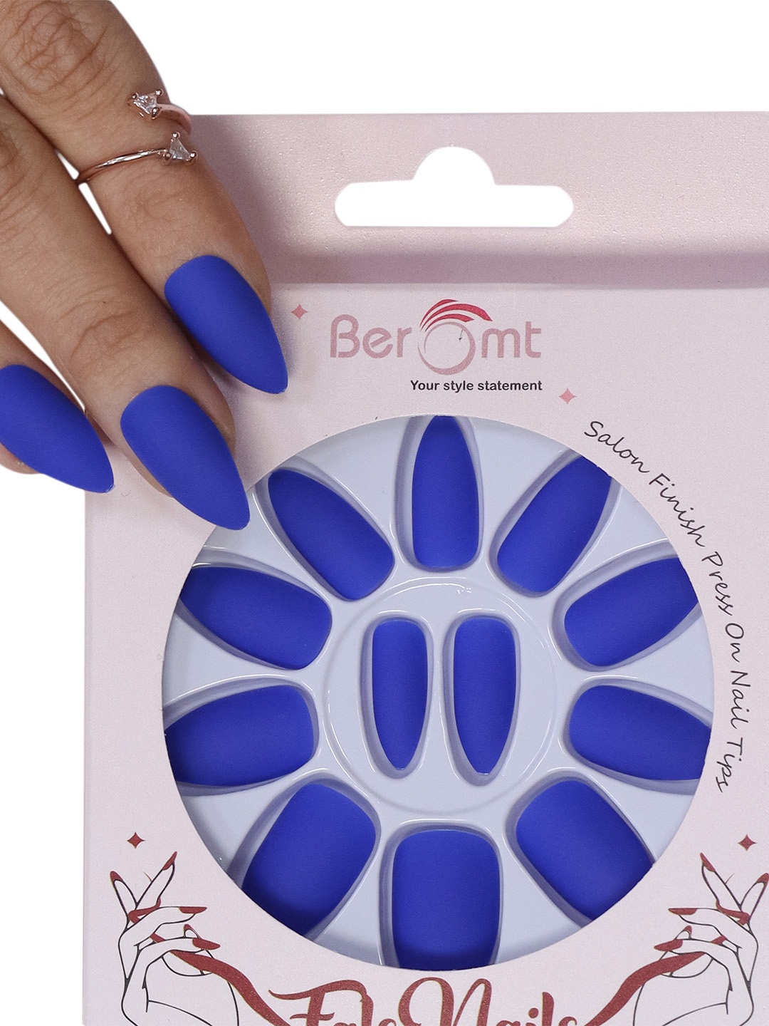 

BEROMT 12 Pcs Long-Lasting Premium Matte Salon Finish Press On Nails - Shade 426, Blue