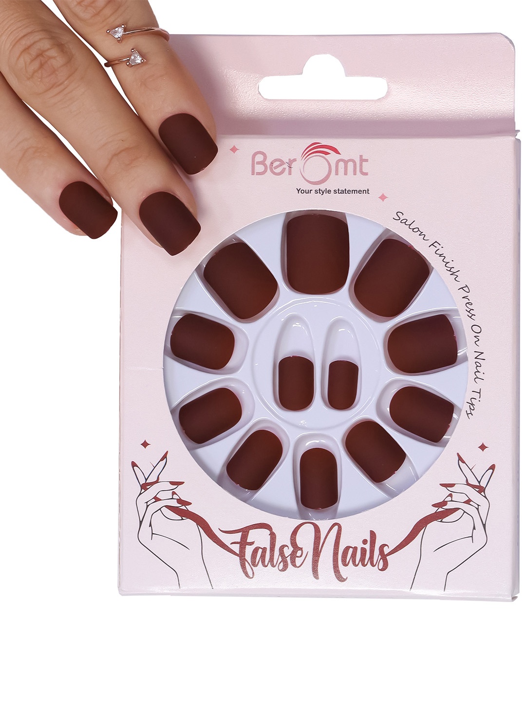 

BEROMT 12 Pcs Long-Lasting Premium Matte Salon Finish Press On Nails - Shade 451, Maroon